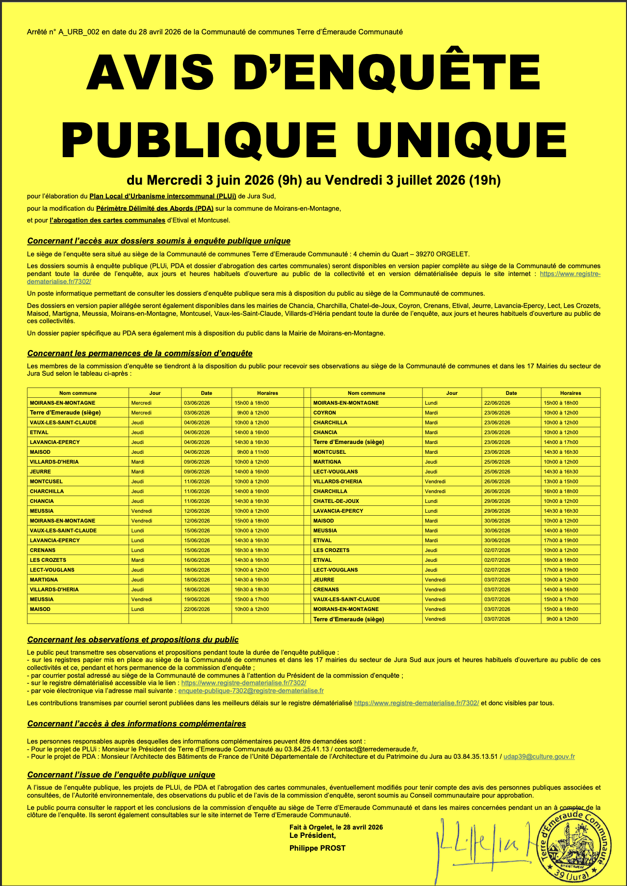 Avis d'enquête publique unique