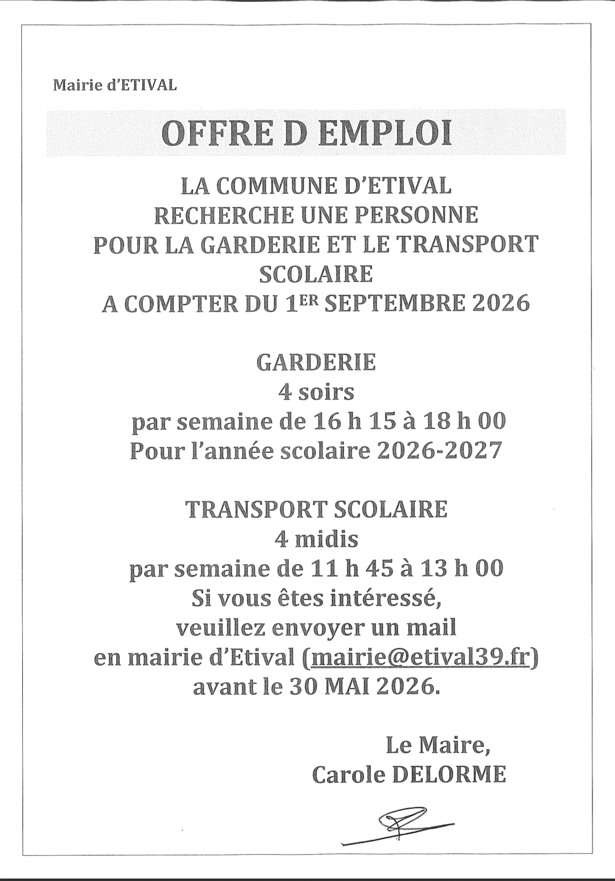 Offre d'emploi garderie